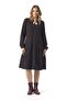 Long Sleeve Rose Patterned Shawl Winter Waist-Tie Flannel Midi Dress Black Syh