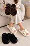 Women's Black - Cream - Bitter Brown Cross-Strapped Furry 3-Piece House Slipper Set Byndcap01 - 5