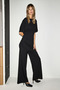 Argie Women's Asymmetrical Cut Top and Wide-Leg Pants Black Top and Bottom Set - 2
