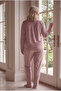 Soft Textured Velvet Fabric Front Buttoned Plus Size Women's Pajama Set 2600 - 5
