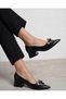 Women's Patent Leather Pointed Toe Stylish Heeled Shoes with Stone Bow Detail