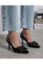 Women's Patent Leather Pointed Toe Stylish Heeled Shoes with Large Bow Detail