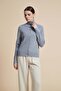 Plain Sweater with High Neck, Long Sleeves and Button Front - 2