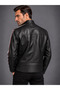 Men's Genuine Leather Jacket with Stripe Detail - 4