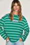 Basil striped women's striped fabric printed long sleeve white-green striped t-shirt - 3