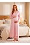 New Season Powder Lace Detailed Buttoned Design with Breastfeeding Feature Long Sleeve 100% Cotton Maternity Nightgown Set of 2 - 4