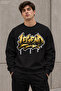 Men's Yellow Black Graffiti Lettering Legend Printed Crew Neck Casual Regular Fit Sweatshirt