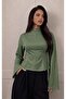 Women's High Neck Corset Detailed Wide Sleeve Blouse