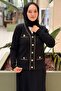 V-Neck Knitwear Cardigan with Chain and Gold Snap Button Detail