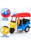 Battery Operated Auto Rickshaw Toy with Driver Figure, Flashing Top Light & IC Sound, Bump & Go Action, 3-Wheel Tuk Tuk Vehicle, Realistic Design, Pretend Play Toy for Kids Ages 3+ - 6