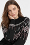 Women's Premium Knitwear Black Patterned Half Turtleneck Sweater - 5
