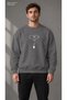 Men's Low Battery Icon and 1% Life Text Printed Crew Neck Casual Regular Fit Sweatshirt