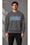 Men's Retro Planetary Ring and Relax Printed Crew Neck Casual Regular Fit Sweatshirt