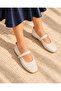 Knitted Patterned Straw-Look Buckle Strap Blunt Toe Mary Jane Ballerina Ballet Casual Comfortable Non-Slip Sole Shoes - 2