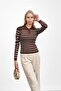 Brown Ribbed Polo Neck Knitwear Bodysuit Sweater - 5