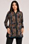 Patterned Velvet Tunic Tracksuit Set - Blue - 2