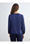 Two Mt Shop Quality Lcwaikiki Classic Navy Blue Satin Plain Cowl Neck Long Sleeve Women's Blouse - 4