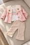 Baby Girl Set Floral Embroidered Lace Collar 3-Piece Jacket Bottom Top Set Girls' Set 6 9 12 18 24 Months Premium Set - 2