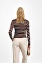 Brown Ribbed Simit Collar Striped Knitwear Body Sweater - 4