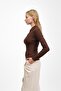 Brown Ribbed Polo Neck Knitwear Bodysuit Sweater - 3