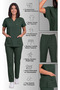 Women's V-Neck Bat Sleeve Terycotton Fuchsia, Burgundy, Bitter Green, Navy Blue, Black Nurse Scrubs Set - 6