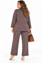 Plus Size Collared Decorative Buttoned Wide-Leg Women's Two-Piece Suit - 2
