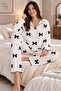 Women's Ribbon Patterned Soft-Textured Brushed Inside Winter Cotton Long Sleeve Comfortable Fit Pajama Set - 2