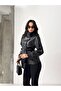 Belted High Collar Leather Jacket Black - 2