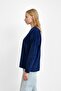 Navy Blue Crew Neck Patterned Angora Soft Knit Sweater - 3