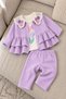 Baby Girl Set Floral Detailed Ruffled 3-Piece Jacket Bottom Top Set Children's Set 6 9 12 1 8 24 Months - 4