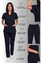 Women's V-Neck Bat Sleeve Terycotton Fuchsia, Burgundy, Bitter Green, Navy Blue, Black Nurse Scrubs Set - 6