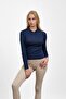 Navy Blue Ribbed Polo Neck Knitwear Body Sweater