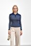 Navy Blue Ribbed Polo Neck Knitwear Body Sweater