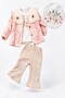 Baby Girl Set Floral Embroidered Lace Collar 3-Piece Jacket Bottom Top Set Girls' Set 6 9 12 18 24 Months Premium Set - 4