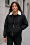 Plush Collared Quilted Lined Bomber Coat - 5