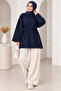 Women's Navy Blue Modal Oversize Tunic Comfortable Fit Long Sleeve Slit - 3