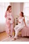 New Season Ecru Powder Patterned Special Design Lace Detailed Summer 100% Maternity Pajama Set with Breastfeeding Feature - 6