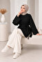 Women's Black Modal Oversize Tunic Comfortable Fit Long Sleeve Slit - 3