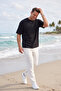 Men's 100% Cotton Oversize Wide Cut Crew Neck Basic Black T-Shirt 2604362