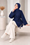 Women's Navy Blue Modal Oversize Tunic Comfortable Fit Long Sleeve Slit