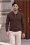 Kieslowski Thin Hair Knit Crew Neck Buttoned Men's Sweater - Dark Brown - 7