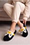 Women's Penguin Figured Plush House Slippers Open Toe Open Back Soft Sole Winter Dowry Slippers