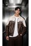 Club Ltd Embroidery Detailed Vintage Colorblock Shirt Collar Leather Bomber Jacket - 2