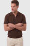 Men's Zippered Polo Collar Striped Textured Brown Knitwear T-Shirt Regular Fit Soft Textured 2608007 - 3
