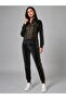 Velvet Tracksuit Set with Foil Print Detail - Black - 4