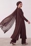 Women's Crew Neck Long Sleeve Deep Slit Viscose Long Dress - 4