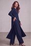Women's Crew Neck Long Sleeve Deep Slit Viscose Long Dress - 2