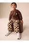 Girls' and Boys' 3-Thread Cotton Brown Printed Sweat Pants and Top Set 2-8 Years - 2
