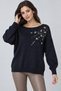 Women's Boat Neck Stone Embroidered Oversize Sweater - 2
