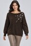 Women's Boat Neck Stone Embroidered Oversize Sweater